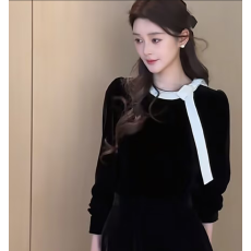 批发2026春季新款千金设计师圆领<b class='q'>蝴蝶结</b>时尚显瘦高档真丝丝绒<b class='q'>衬衫</b>