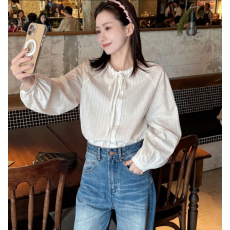 批发2026 绝美 100棉气质氛围<b class='q'>甜美</b>温柔质感韩系绑带显瘦百搭衬衫