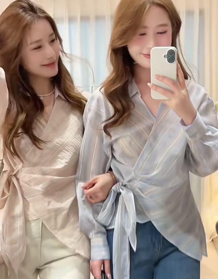 연어 셔츠 2026 연어 디자인 센스 봄 새로운 긴팔 캐주얼 느긋한 분 여성 셔츠