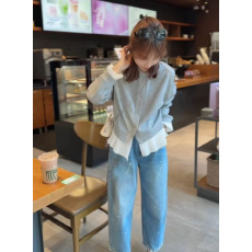 批发2026春款设计感韩系拼接褶皱花边宽松<b class='q'>卫衣</b>外套