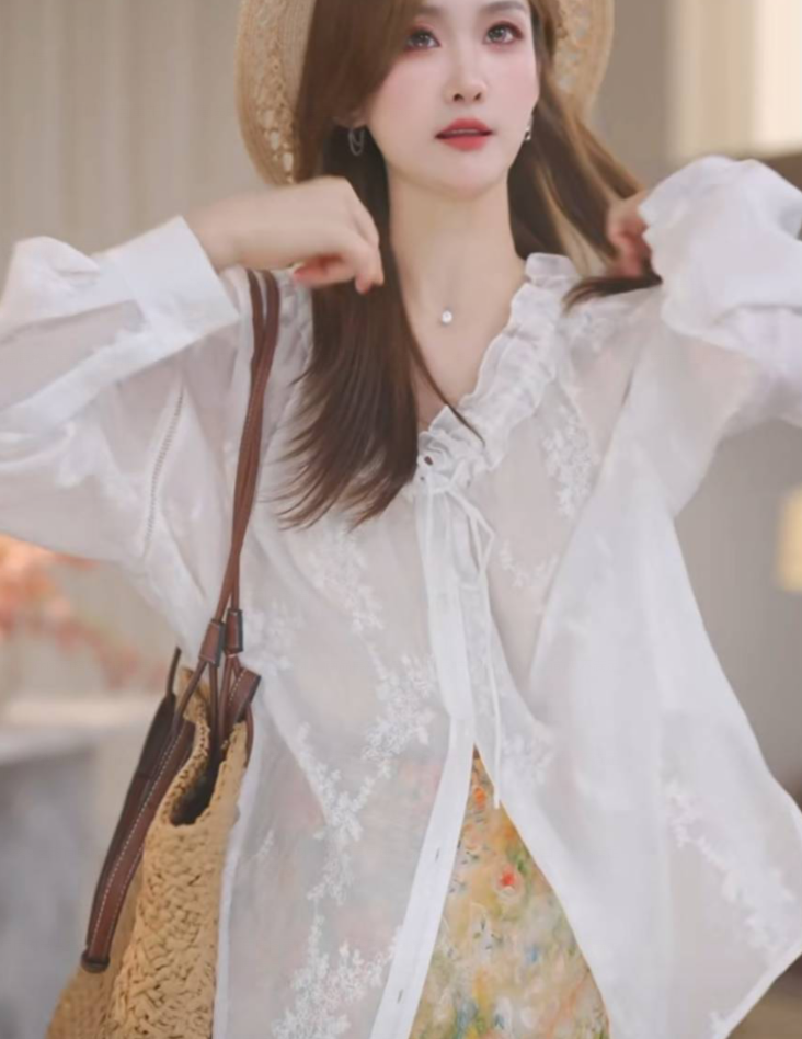 하얀 달빛 2026 오리지널 디자인 무거운 작업 자수 곰팡이 고리 셔츠