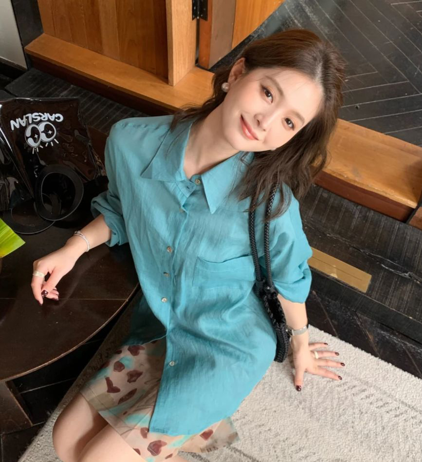 2026 파란색 라미 여름 새로운 슬림해 보이는 셔츠