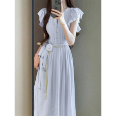 批发法式小飞袖连衣<b class='q'>裙</b>子女夏季新款设计感独特漂亮夏日绝美长<b class='q'>裙</b>