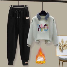 批发时尚<b class='q'>套装</b>#设计感慵懒风假两件上衣搭配宽松<b class='q'>哈伦裤</b>子女休闲运动裤