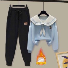 批发时尚套<b class='q'>装</b>#<b class='q'>韩版</b>宽松运动休闲九分<b class='q'>裤</b>搭配减龄显瘦海军领刺绣上衣