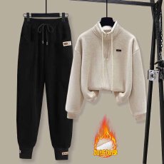 批发时尚<b class='q'>套装</b>#半拉链立领卫衣加绒加厚搭配宽松<b class='q'>哈伦裤</b>子女休闲九分裤