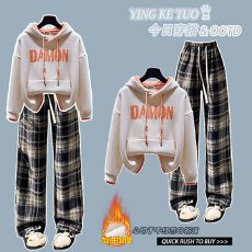 批发时尚套<b class='q'>装</b>#<b class='q'>韩版</b>宽松加绒卫衣搭配加绒阔腿高腰直筒垂感抽绳休闲<b class='q'>裤</b>