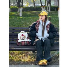 批发2025冬季<b class='q'>新款</b>格子撞色刺绣字母格子立领棉服外套女冬季<b class='q'>情侣</b><b class='q'>款</b>现货