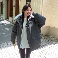 批发2025年新款<b class='q'>女</b>装毛领<b class='q'>羽绒服</b>中长款冬加厚工装派克服羽绒外套现货款