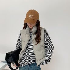 批发立领无袖羽绒棉<b class='q'>马甲</b>女冬季2025年新款加厚保暖短款现货款棉服