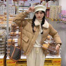 批发2025冬季新款韩版女装毛毛领大口袋短款加厚棉衣棉服现货款棉服