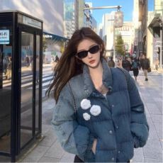 批发2026年新款保暖宽松加厚短款棉服同款牛仔棉服女设计感棉服现货款