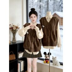 批发20绵<b class='q'>羊绒</b>#学院风棕色保暖厚款<b class='q'>毛衣</b>马甲女款2026新款外穿针织背心