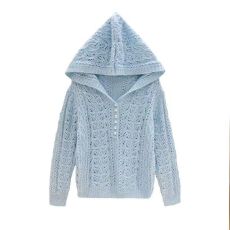 批发绵<b class='q'>羊绒</b>22#韩系时尚连帽针织衫新款洋气显瘦气质钩花镂空上衣潮