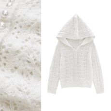 批发绵<b class='q'>羊绒</b>22#欧货设计感镂空连帽针织衫时尚气质百搭长袖<b class='q'>外套</b>上衣潮