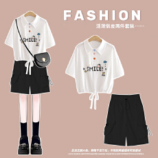 批发<b class='q'>时尚</b>套装#休闲短袖T恤polo衫学院风上衣搭配休闲阔腿<b class='q'>运动</b>五分裤