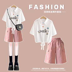 批发<b class='q'>时尚</b>套装#休闲polo衫学院风夏装上衣搭配小个子显瘦<b class='q'>运动</b>五分裤潮