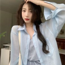 批发锦棉皱#薄款宽松防晒肌理衬衣衬衫新款休闲慵懒宽松<b class='q'>长袖</b>上衣外套