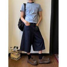 批发美式复古彩色字母印花七分裤男<b class='q'>女</b>2026夏新款辣妹<b class='q'>直筒</b>休闲牛仔短裤
