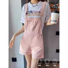 批发白色牛仔背带<b class='q'>短裤</b>女夏季2026新款高腰宽松百搭显瘦减龄<b class='q'>连体</b>牛仔裤