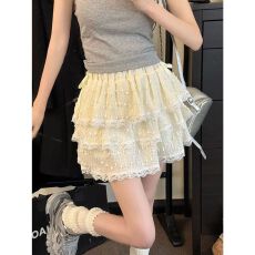 批发提花250克#蓬蓬半身裙女<b class='q'>春</b>夏季设计感超好看的小个子蕾丝边蛋糕裙