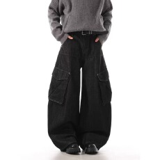 批发美式工装裤2025新款秋季酷飒风<b class='q'>牛仔裤</b>复古宽松口袋裤子阔腿男