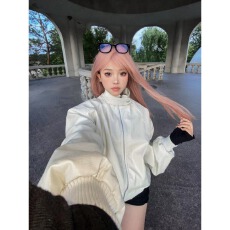 批发韩版复古立领短款垫肩皮衣夹克男女<b class='q'>春</b>秋小众宽松机车pu皮飞行外套