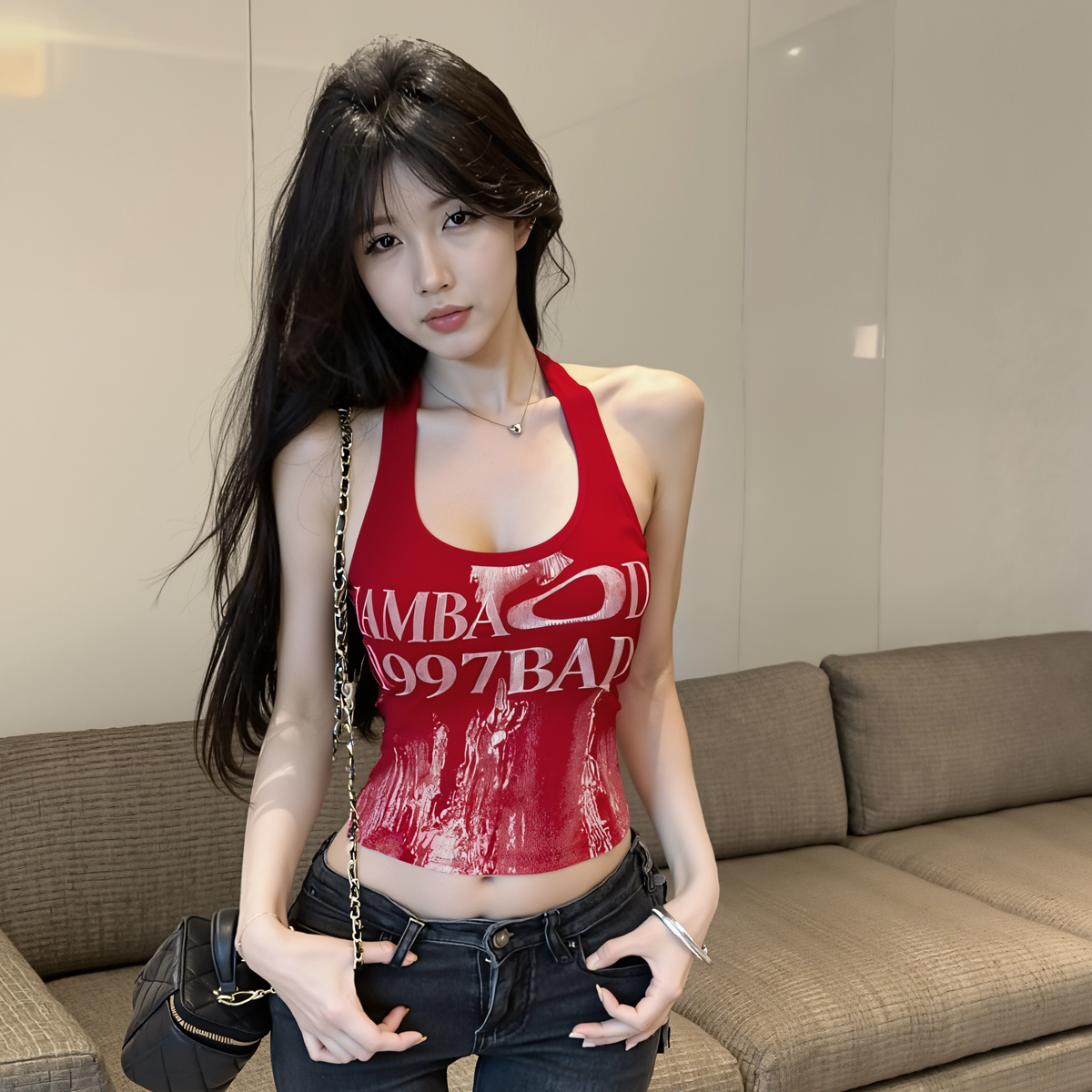 정가 유럽과 미국 레트로 렌더링 알파벳 프린트 행침 목 백리스 휴가 바람 맨위 순수한 욕망 핫걸 노출 방지 조끼