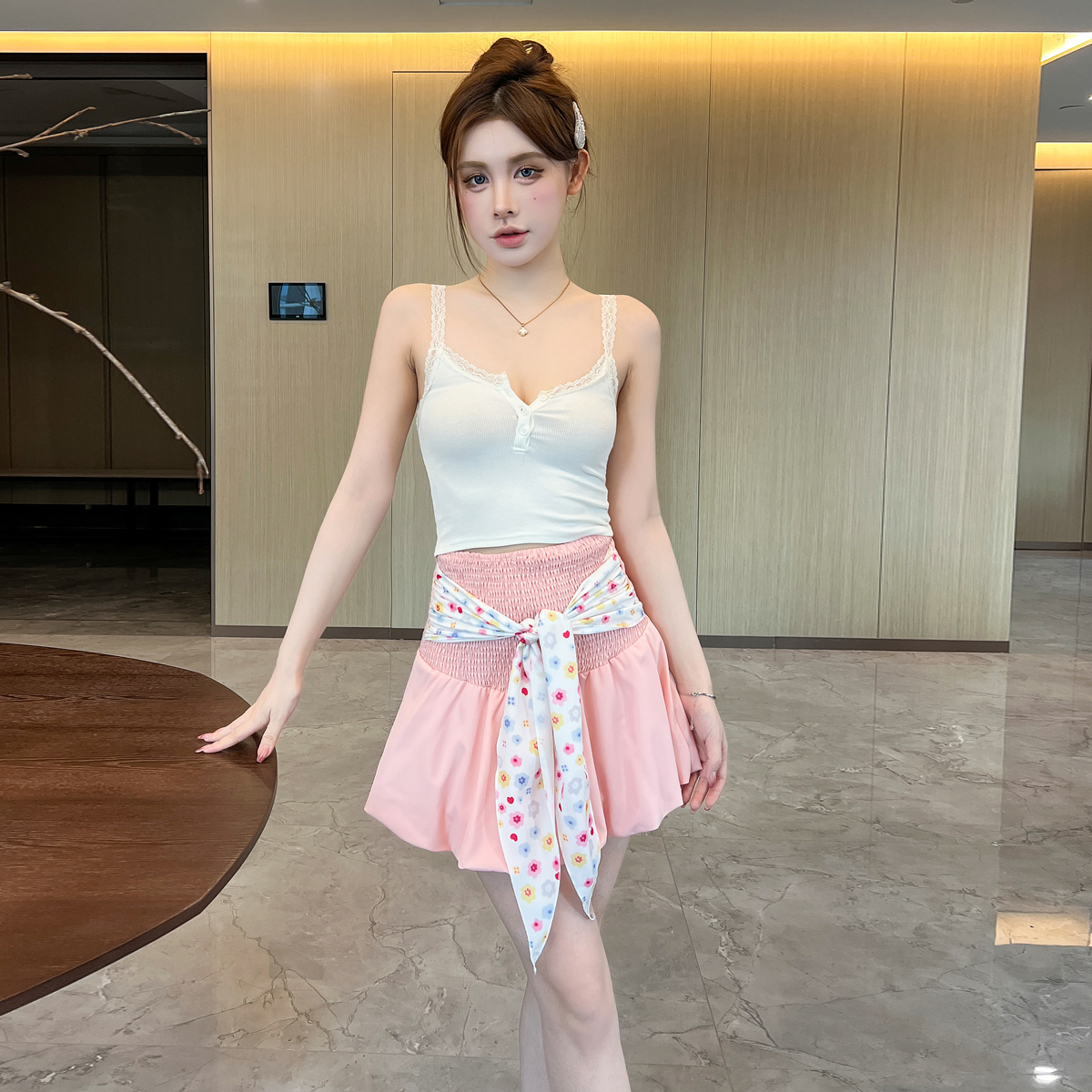 FA34003# 纯欲辣妹蝴蝶结绑带花苞裙休闲度假碎花抹胸上衣两穿半身裙 服裝批發女裝批發服飾貨源