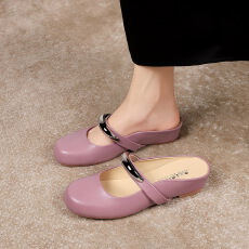 批发<b class='q'>欧美</b>风高级感包头半拖女鞋浅口金属一字带圆头气质内增高单鞋