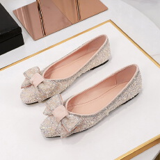 批发韩版小方头舒适平跟单鞋女<b class='q'>甜美</b>浅口珍珠水钻蝴蝶结平底鞋