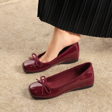 批发法式<b class='q'>欧美</b>圆头浅口漆皮蝴蝶结装饰芭蕾鞋一脚蹬内增高单鞋女
