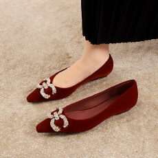 韩版性感浅口低跟女鞋水钻装饰尖头一脚蹬坡跟优雅单鞋女