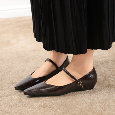 通勤女鞋坡跟尖头法式浅口百搭休闲晚风一字扣带玛丽珍单鞋