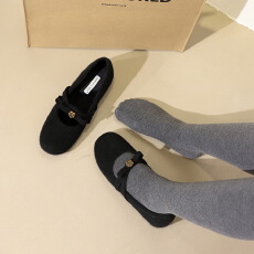 批发韩版风时尚低跟鞋女气质圆头浅口交叉绊带内增高加绒单鞋女