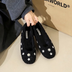 批发毛毛鞋女闪亮水钻百搭内增高加绒保暖外穿棉鞋圆头毛绒单鞋