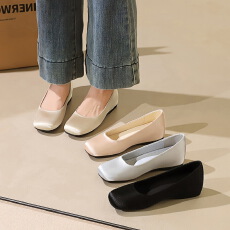 单鞋休闲百搭简约复古风圆头浅口内增高一脚蹬奶奶鞋通勤女鞋