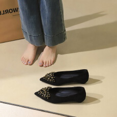 韩版时尚低跟女鞋设计感小花尖头浅口一脚蹬不累脚单鞋女