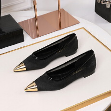 批发韩版复古镂空网纱浅口低跟女鞋金属尖头一脚蹬粗跟气质单鞋女