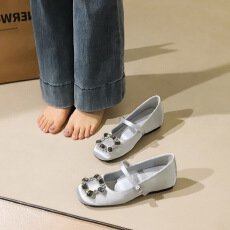 批发时尚水钻金属扣一字带<b class='q'>玛丽</b>珍鞋女圆头内增高绸缎浅口单鞋