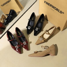 玛丽珍女鞋一字带尖头水钻蝴蝶结内增高气质平跟通勤单鞋