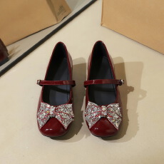 批发法式风圆头水钻蝴蝶结装饰浅口一字带内增高漆皮单鞋<b class='q'>女鞋</b>