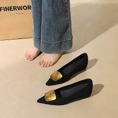韩系豹纹金属扣装饰尖头浅口单鞋女职业舒适内增高女鞋