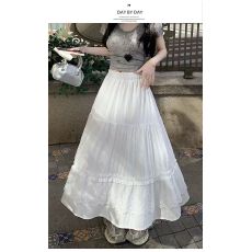 批发超仙甜美木耳边蛋糕裙女2026春夏季蕾丝拼接温柔风a字<b class='q'>半身裙</b>长裙