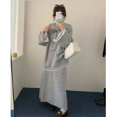 批发现货~<b class='q'>胖</b><b class='q'>MM</b><b class='q'>慵懒</b>风钉珠蝴蝶结蕾丝拼接毛衣半身裙两件套