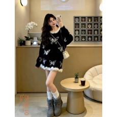 批发慵懒风蝴蝶套装女显瘦减龄上衣巨好看的两件套绝美半身裙