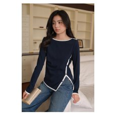 批发大码2026早春新款不规则开叉t恤女长袖上衣