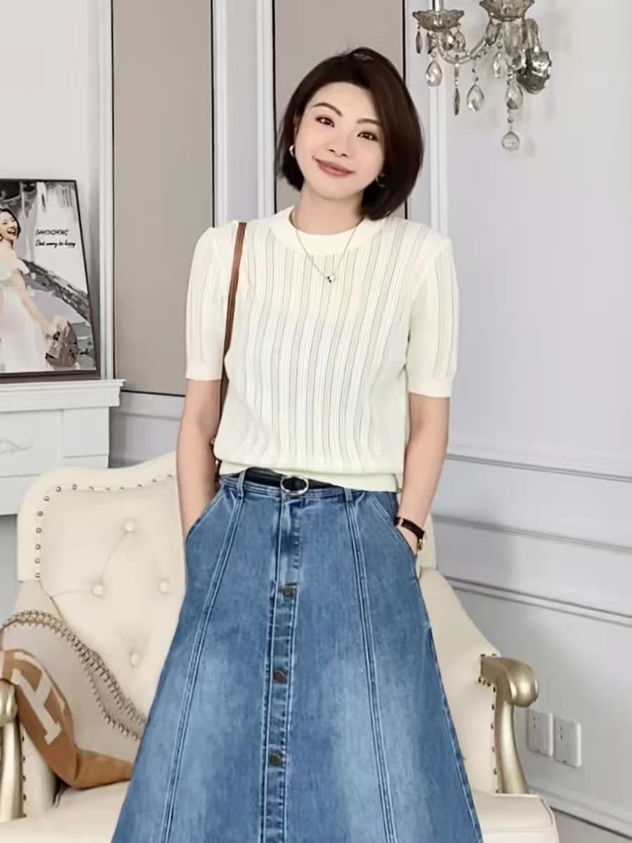 오래된 돈 휴가 여름 새로운 아마 혼방 홀로우 아웃 얇은 스타일 니트 여성 느긋한 바람 다용도 맨위