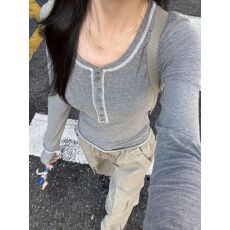 批发长袖t恤女<b class='q'>秋</b>冬打底衫修身显瘦设计感小众韩系衣服