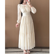 批发大码女装<b class='q'>春</b>秋款长袖时尚优雅收腰气质法式连衣裙